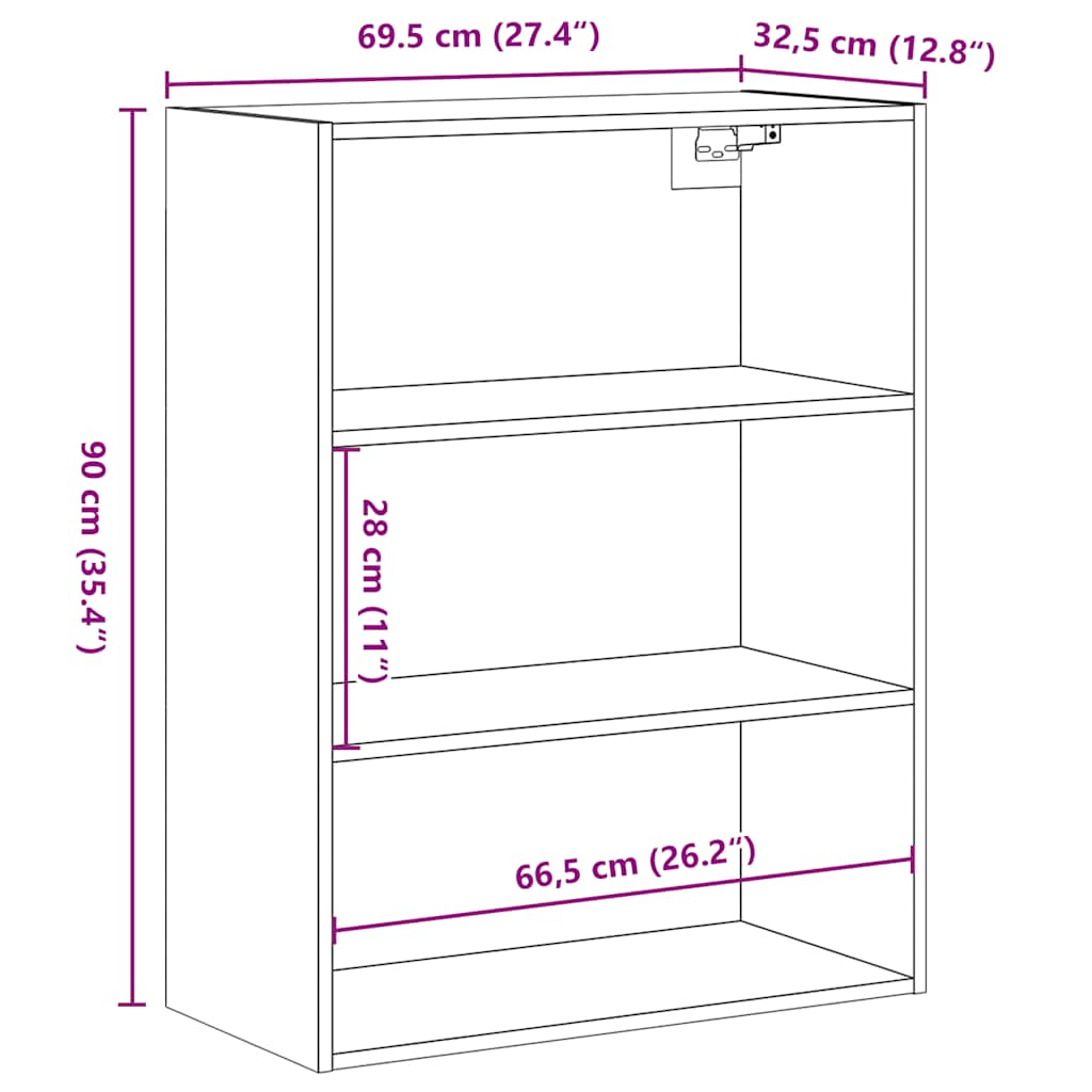 Armoire murale suspendue chêne artisanal 69,5x32,5x90 cm