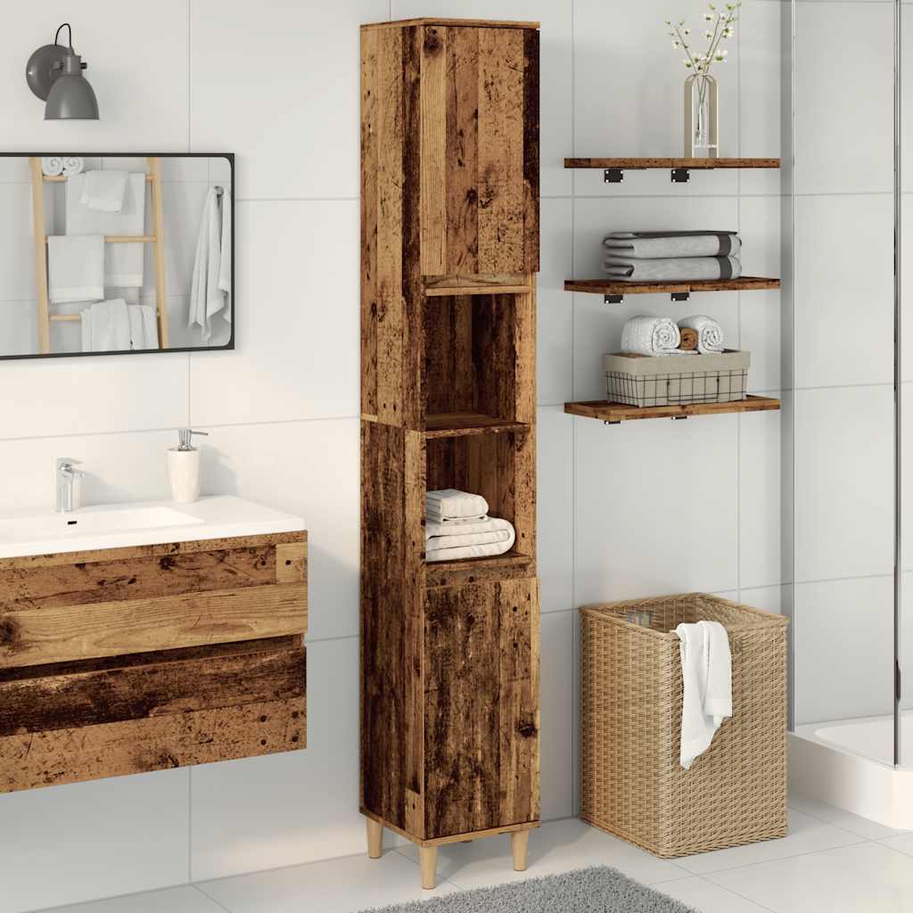 Armoire de salle de bain vieux bois 30x30x190cm bois ingénierie