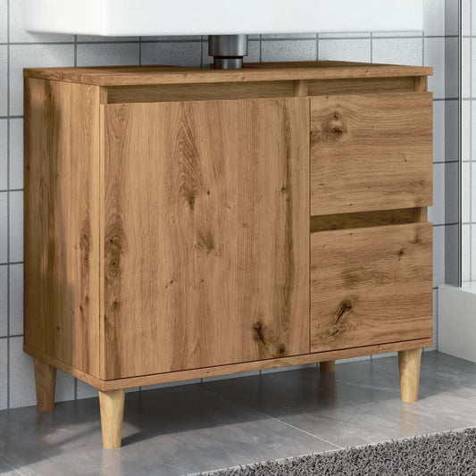 Armoire lavabo chêne artisanal 65x33x60 cm bois d'ingénierie