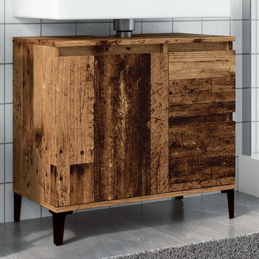 Armoire lavabo vieux bois 65x33x60 cm bois d'ingénierie