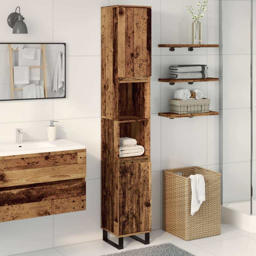 Armoire de salle de bain vieux bois 30x30x190cm bois ingénierie