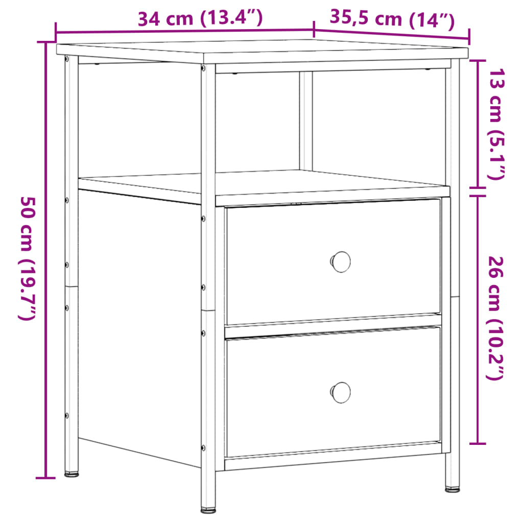 Table de chevet vieux bois 34x35,5x50 cm bois d’ingénierie