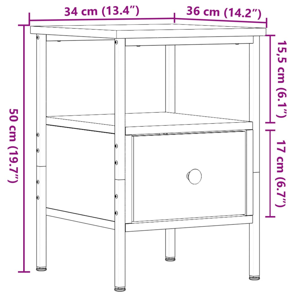 Tables de chevet 2 pcs vieux bois 34x36x50 cm bois d'ingénierie