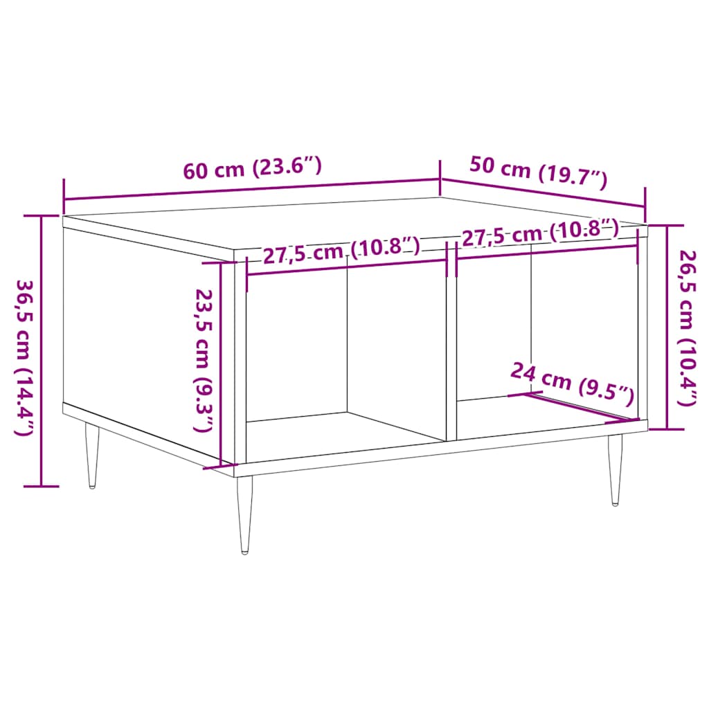 Table basse vieux bois 60x50x36,5 cm bois d'ingénierie