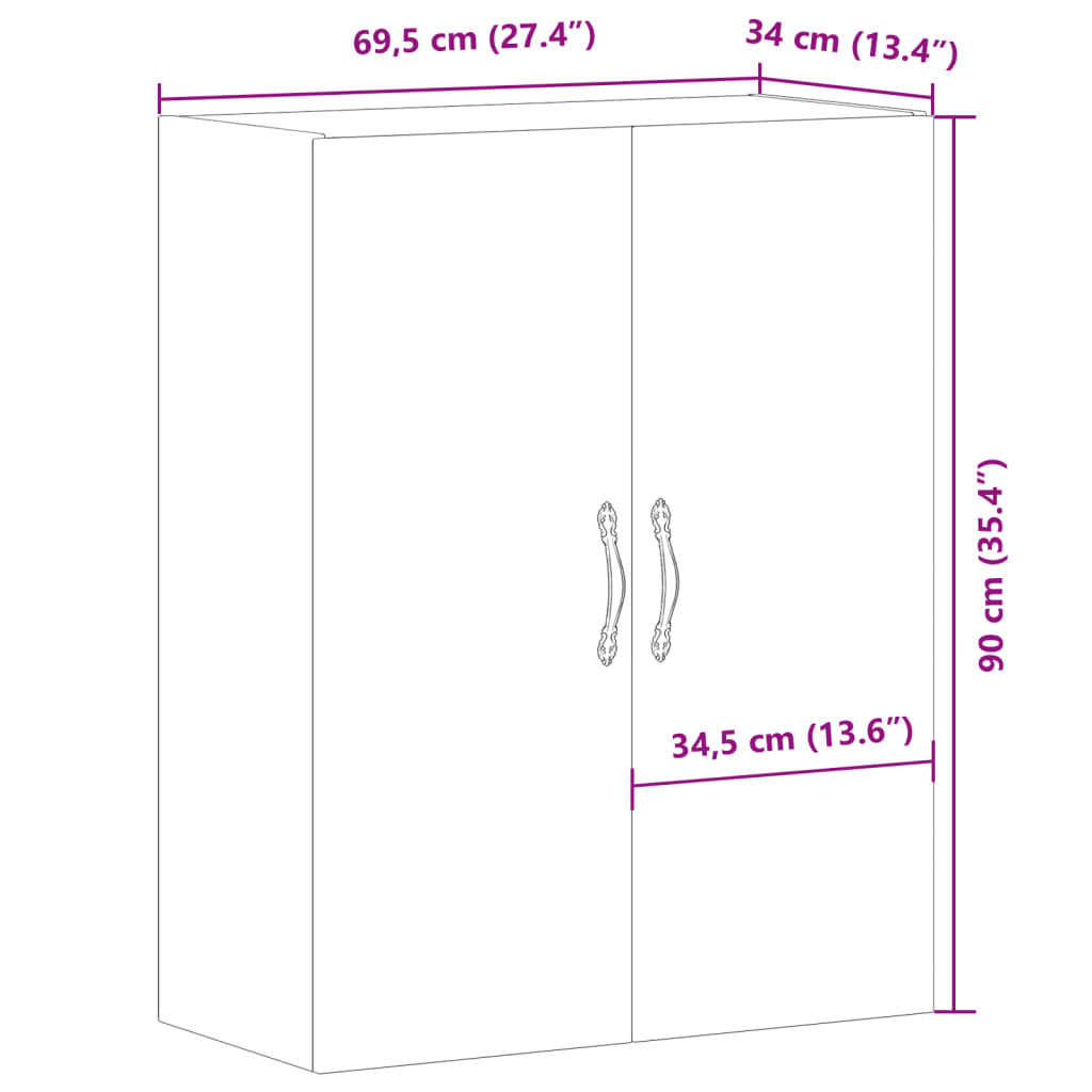 Armoire murale vieux bois 69,5x34x90 cm bois d'ingénierie