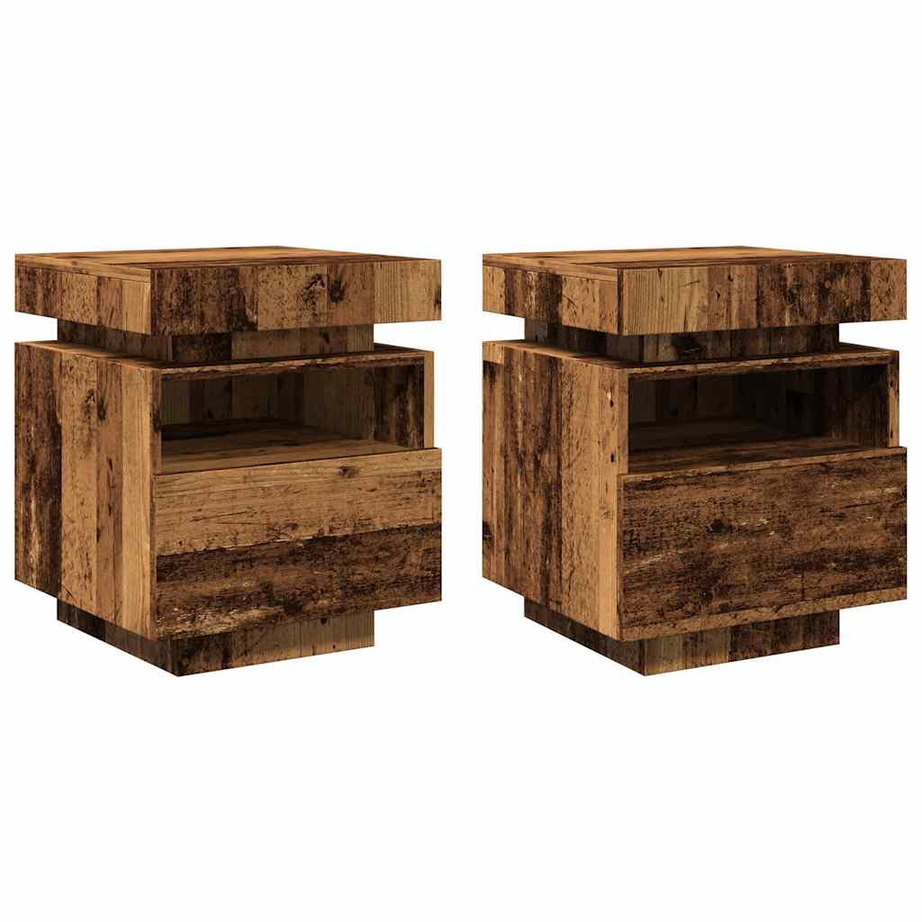 Armoires de chevet et lumières LED 2pcs vieux bois 40x39x48,5cm