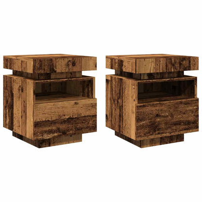 Armoires de chevet et lumières LED 2pcs vieux bois 40x39x48,5cm