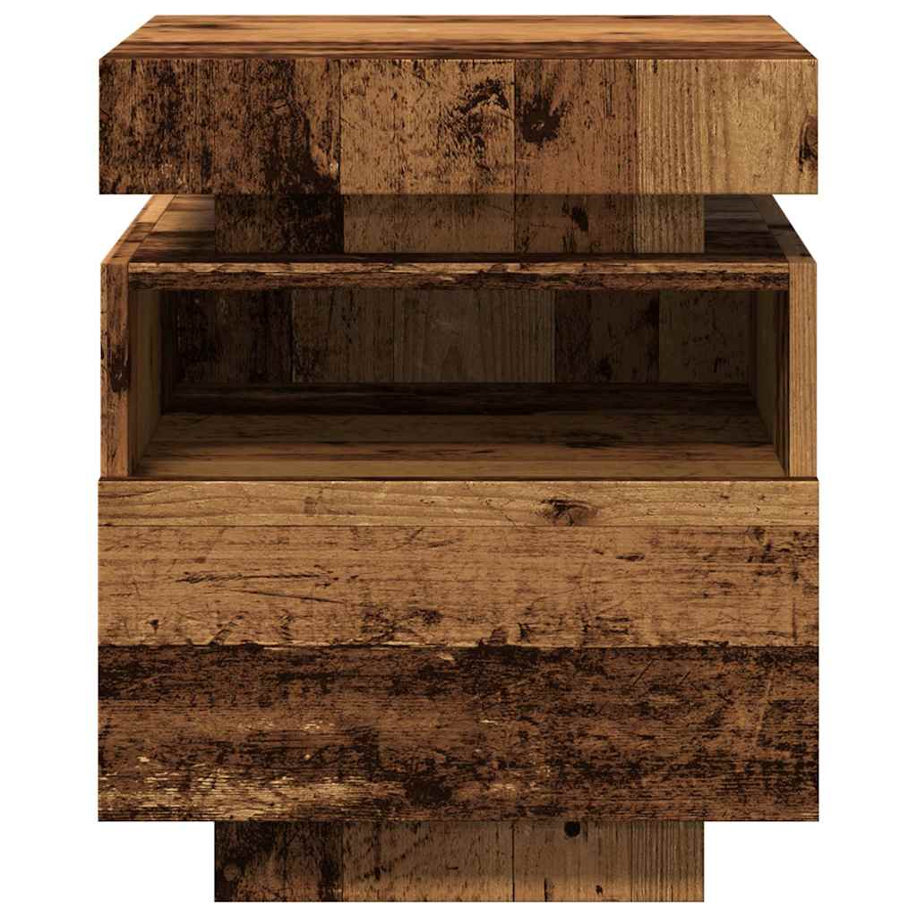 Armoires de chevet et lumières LED 2pcs vieux bois 40x39x48,5cm