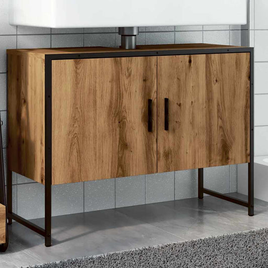 Armoire de lavabo de salle de bain chêne artisanal 65x33x60 cm