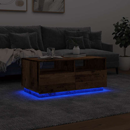 Table basse avec lumières LED vieux bois 90x49x40 cm