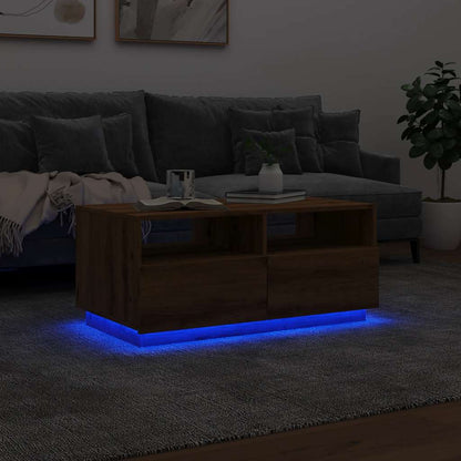 Table basse avec lumières LED chêne artisanal 90x49x40 cm