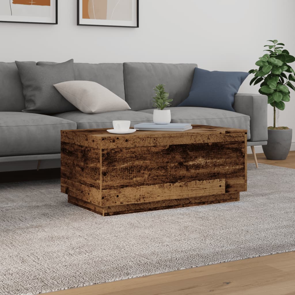 Table basse avec lumières LED vieux bois 90x50x40 cm