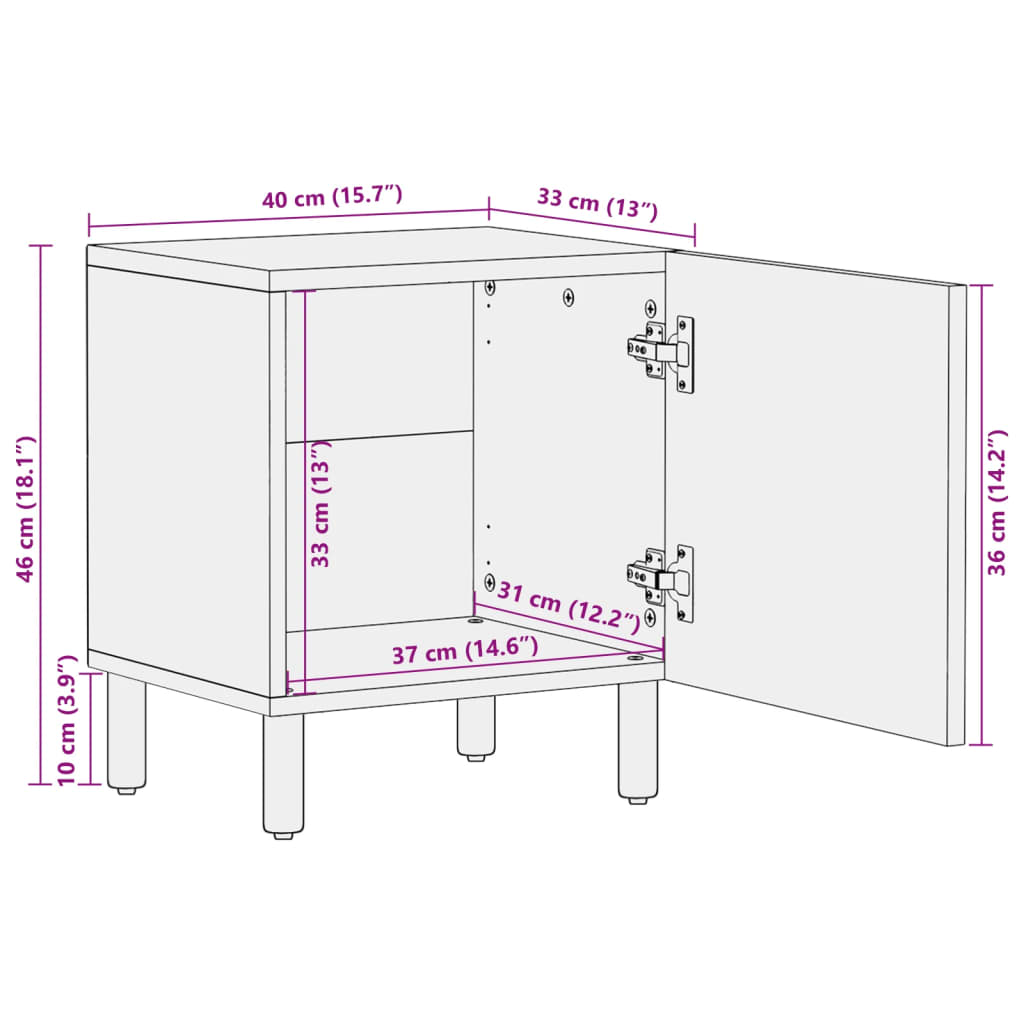 Tables de chevet 2 pcs noir 40x33x46 cm bois de manguier solide