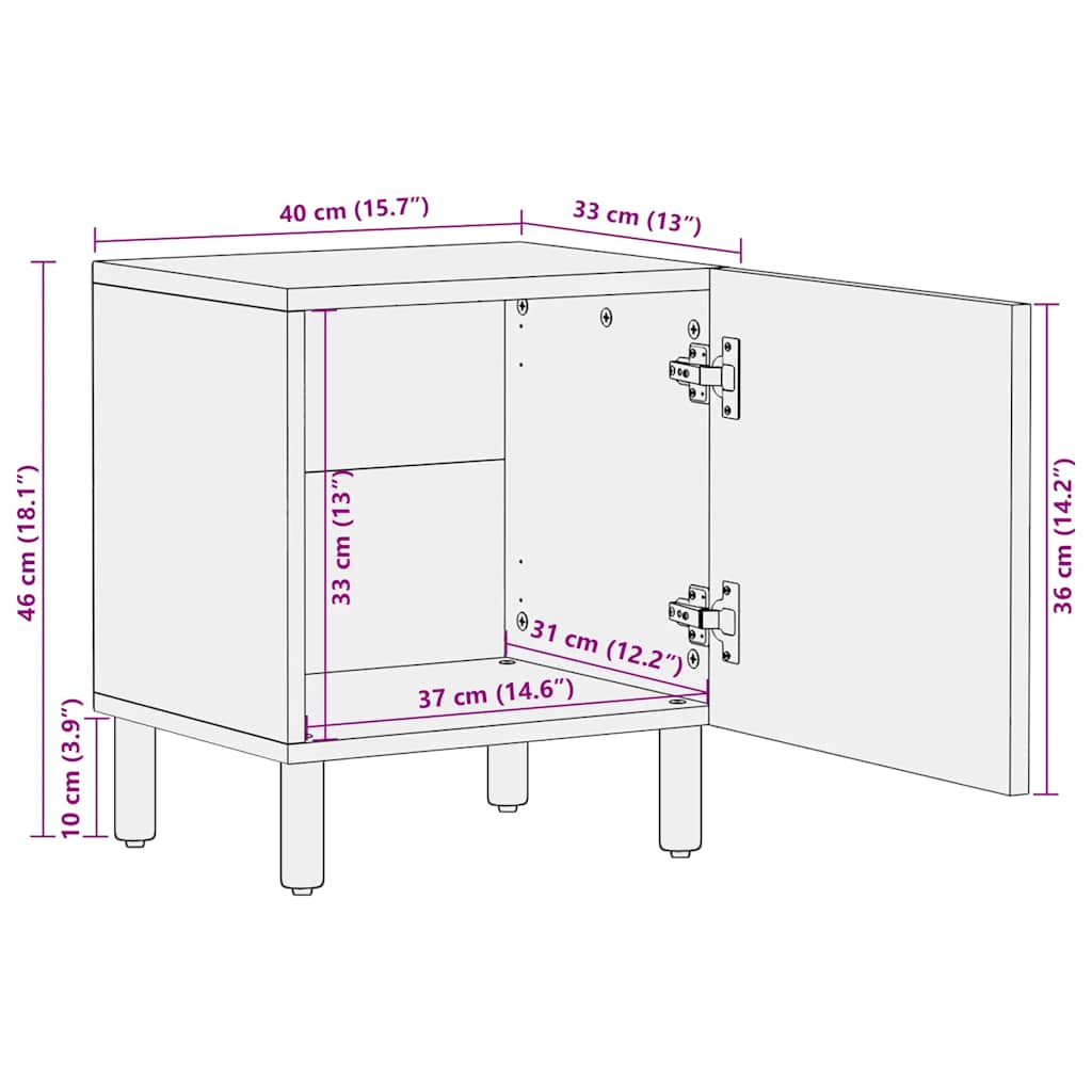 Table de chevet marron 40x33x46 cm bois de manguier solide