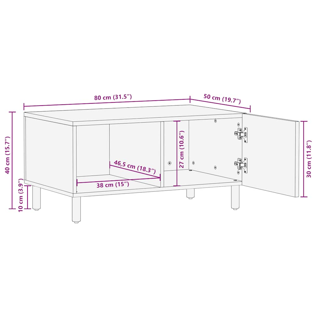 Table basse marron 80x50x40 cm bois de manguier massif