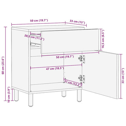 Table de chevet marron 50x33x60 cm bois de manguier massif