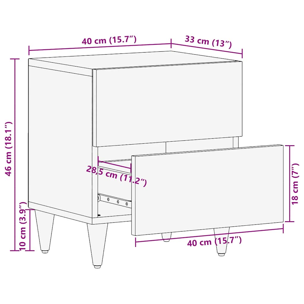 Table de chevet gris clair 40x33x46 cm bois de manguier solide