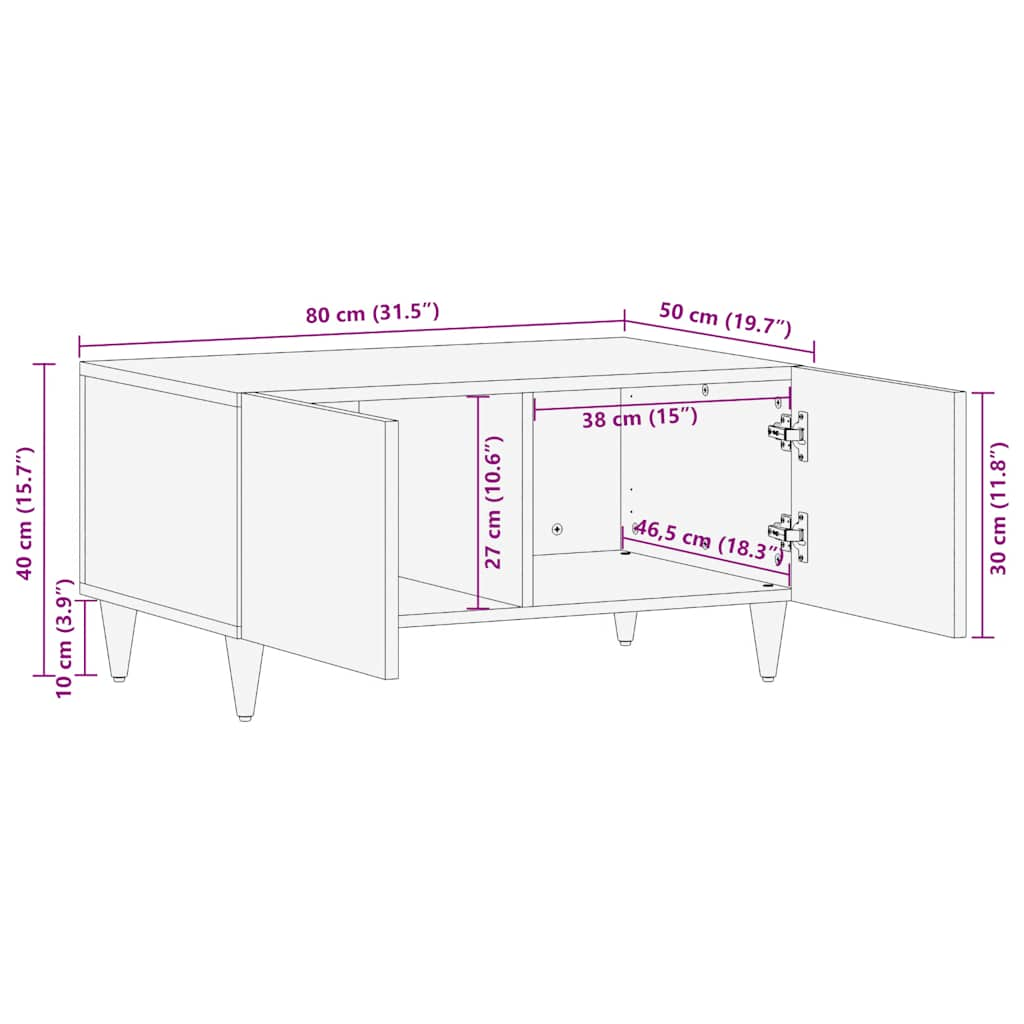 Table basse gris clair 80x50x40 cm bois de manguier massif