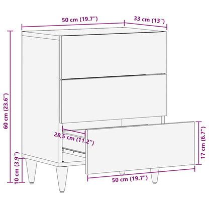 Table de chevet gris clair 50x33x60 cm bois de manguier massif