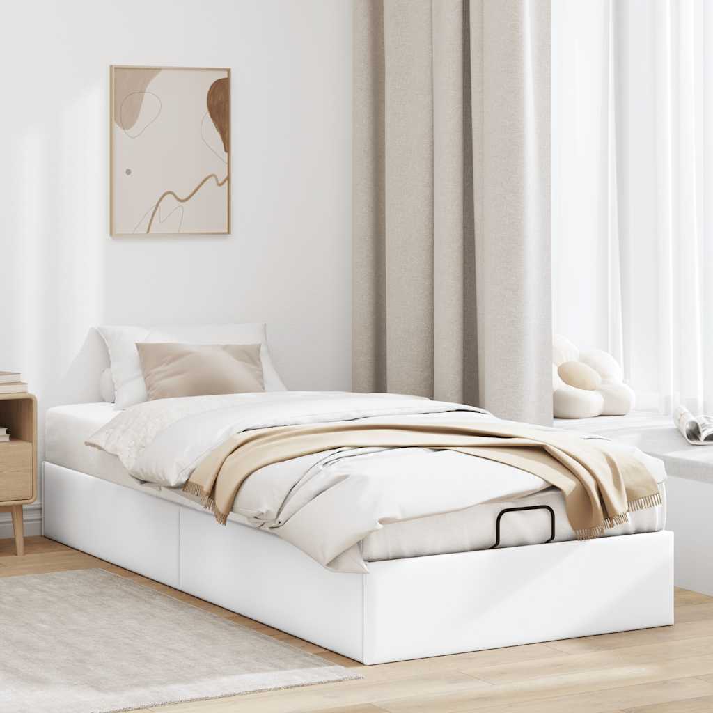 Cadre de lit ottoman sans matelas blanc 90x200 cm similicuir