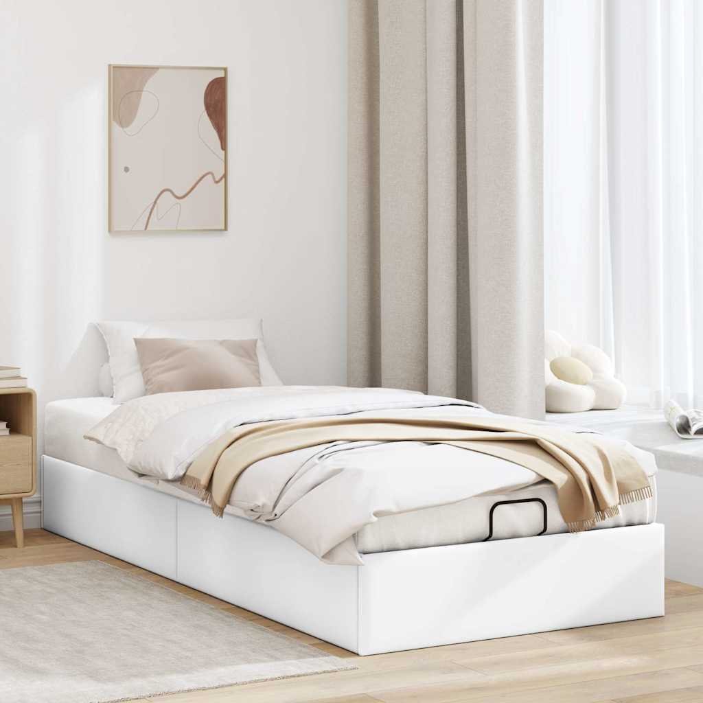 Cadre de lit ottoman sans matelas blanc 100x200 cm similicuir