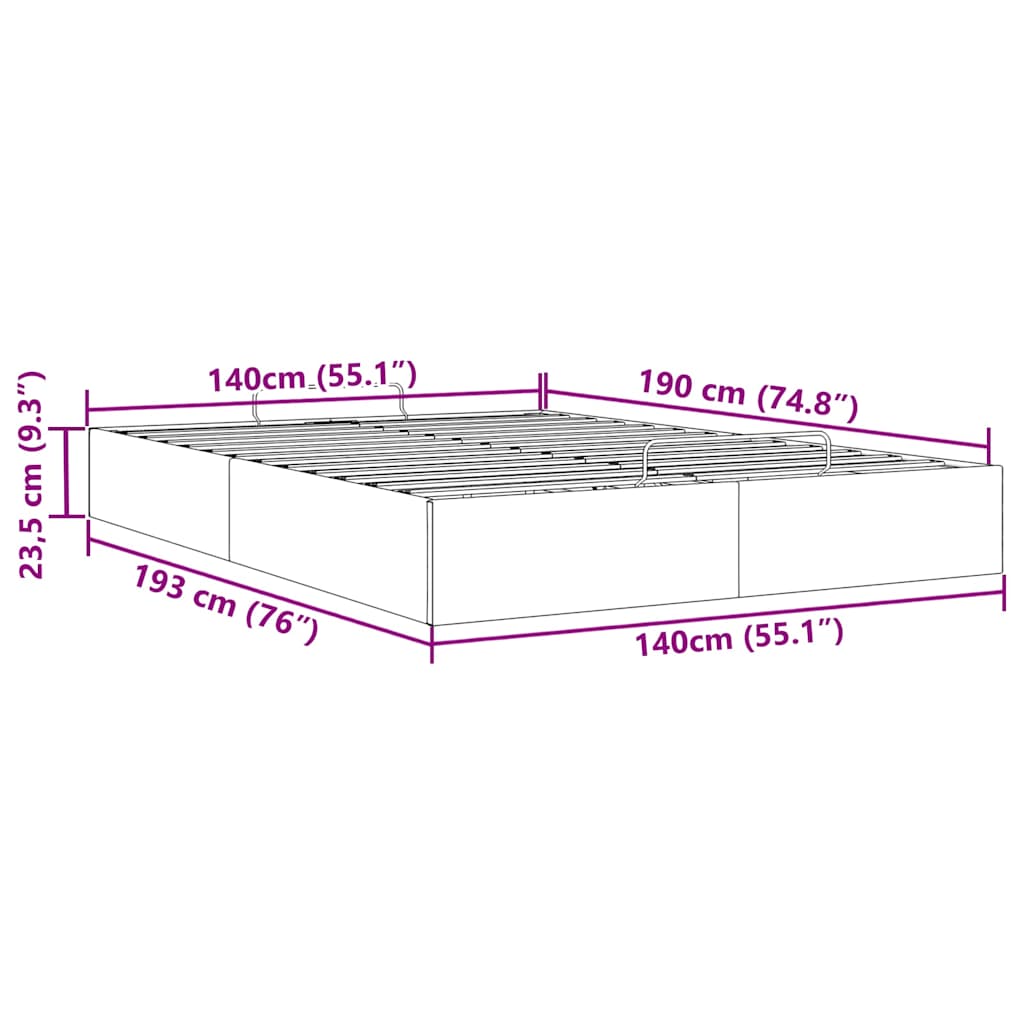 Cadre de lit ottoman sans matelas marron 140x190 cm similicuir