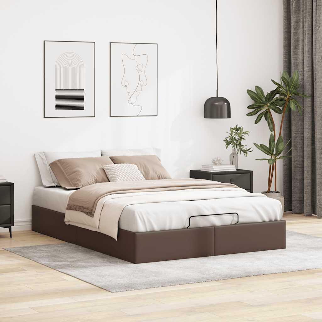 Cadre de lit ottoman sans matelas marron 140x190 cm similicuir