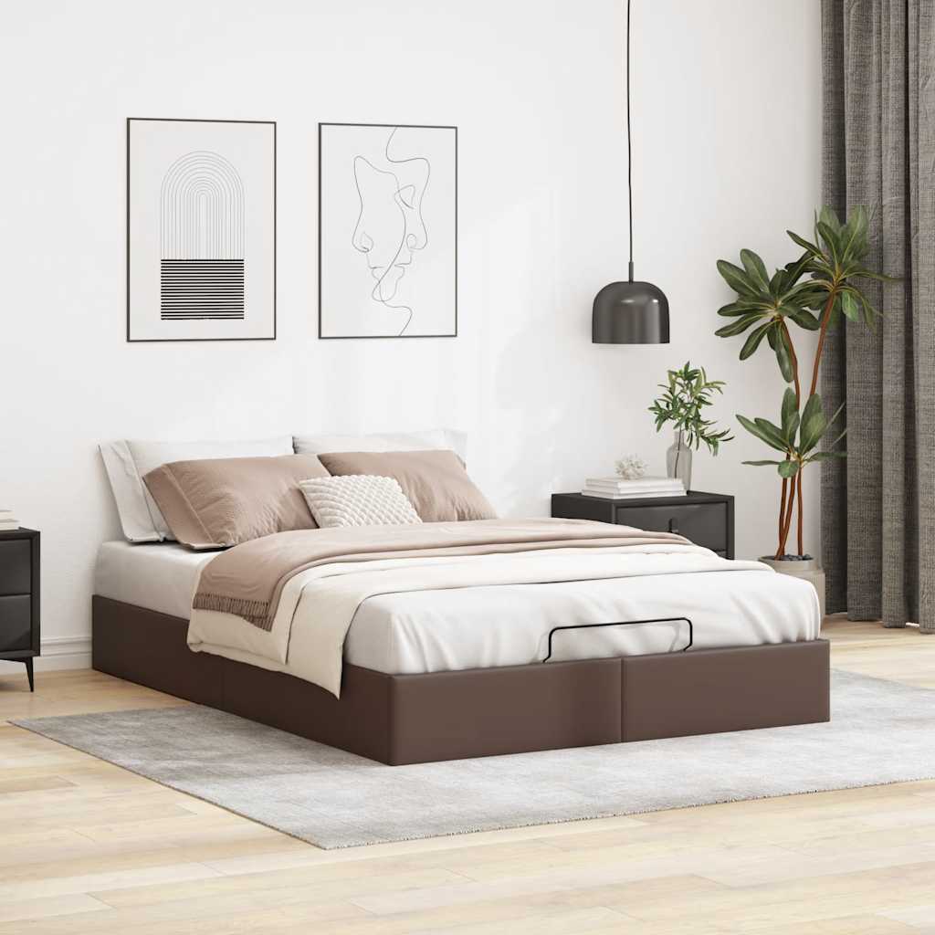 Cadre de lit ottoman sans matelas marron 140x200 cm similicuir