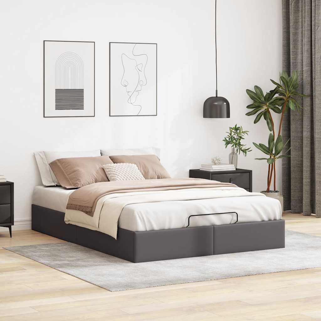 Cadre de lit ottoman sans matelas gris 140x200 cm similicuir