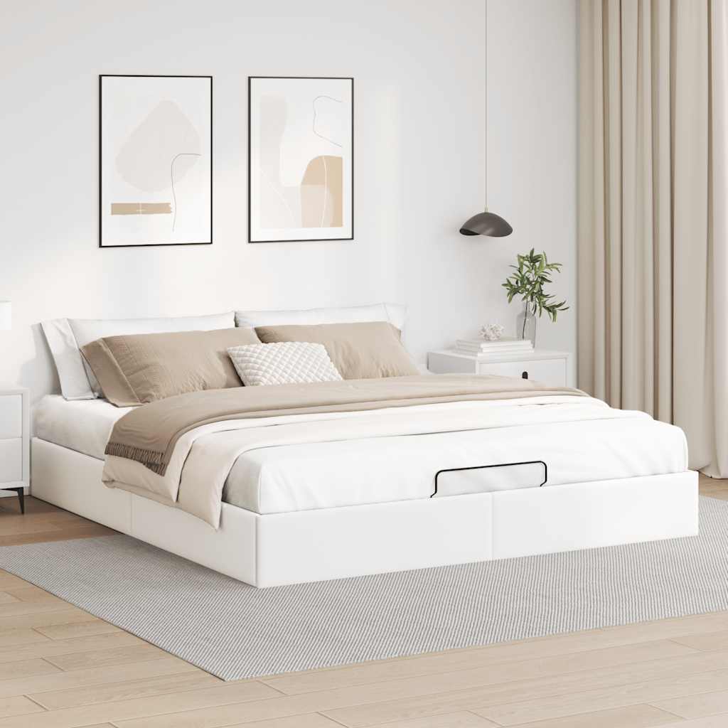 Cadre de lit ottoman sans matelas blanc 160x200 cm similicuir