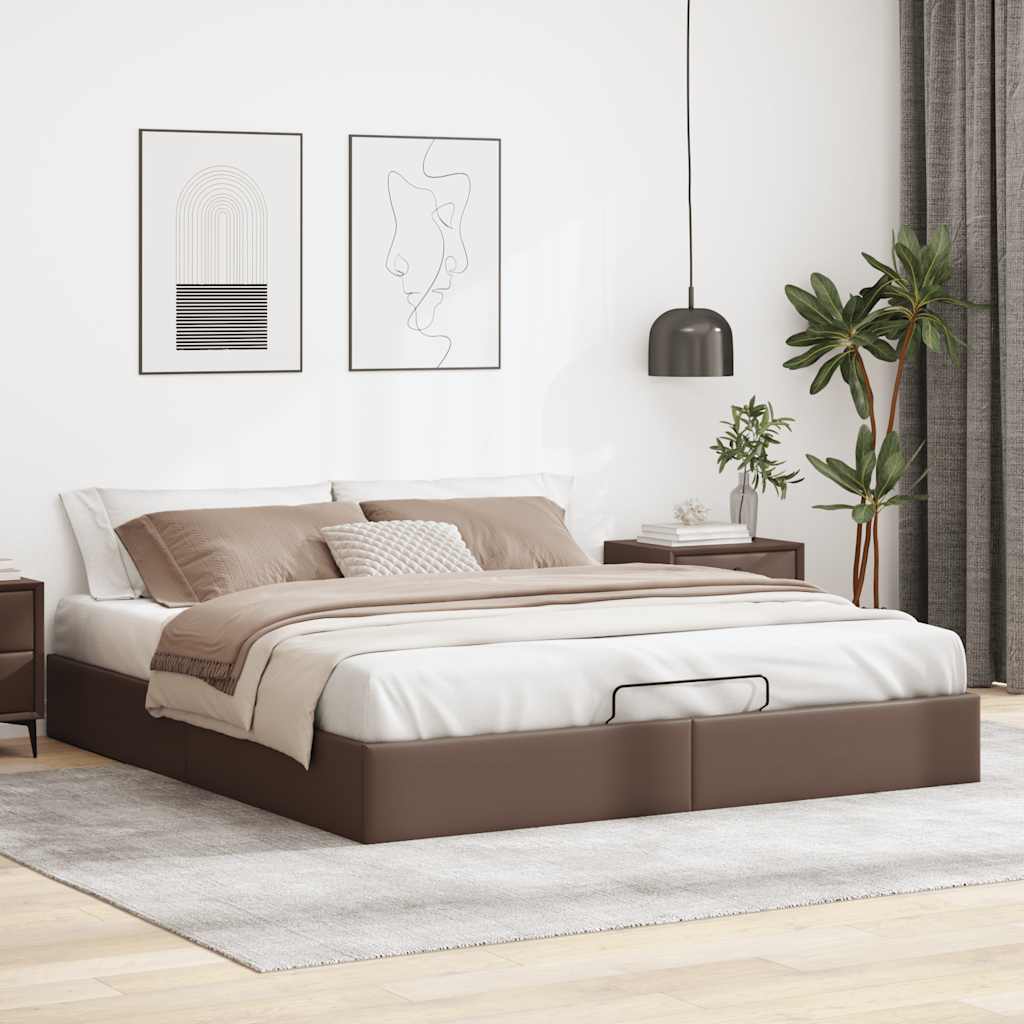 Cadre de lit ottoman sans matelas marron 160x200 cm similicuir