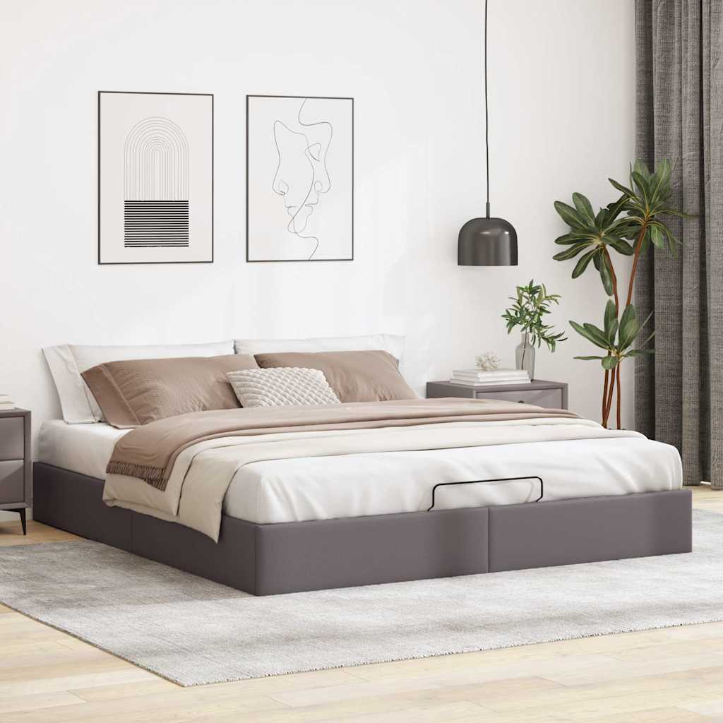 Cadre de lit ottoman sans matelas gris 160x200 cm similicuir