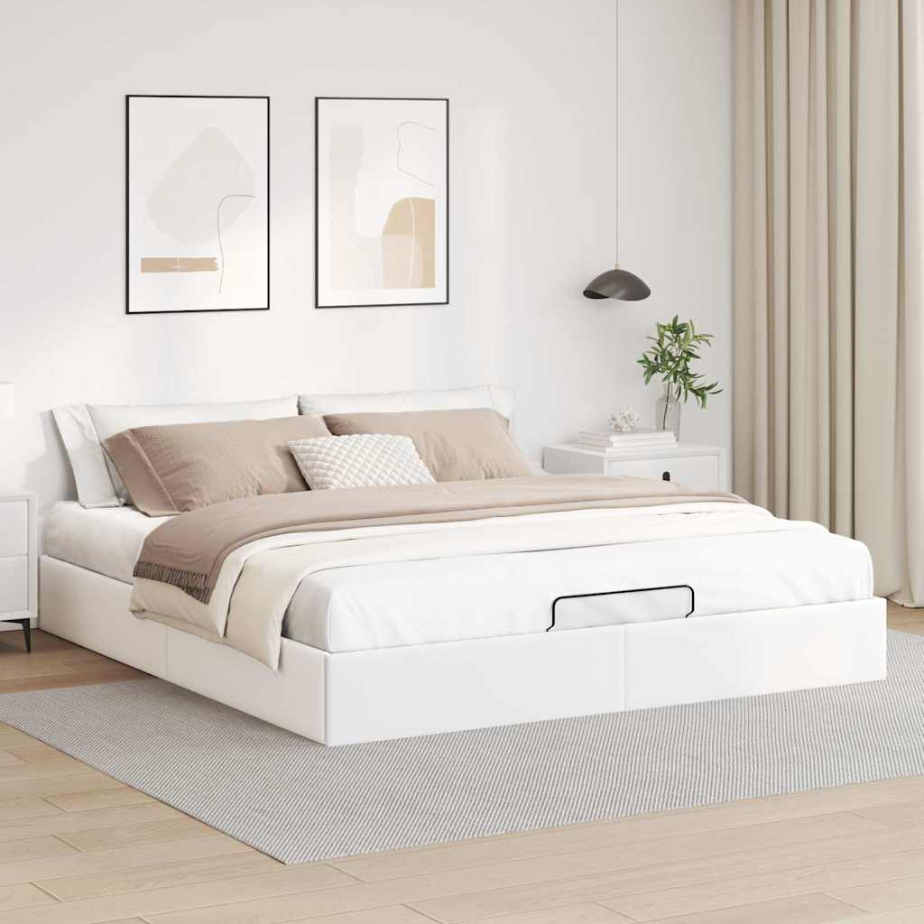 Cadre de lit ottoman sans matelas blanc 200x200 cm similicuir