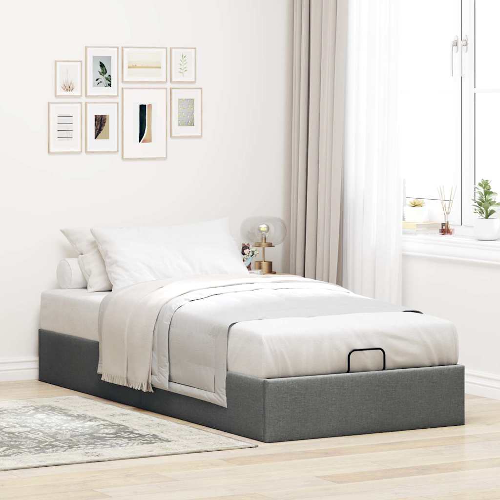 Cadre de lit ottoman sans matelas gris foncé 80x200 cm tissu