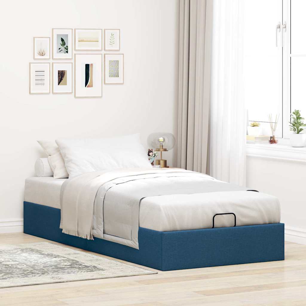 Cadre de lit ottoman sans matelas bleu 80x200 cm tissu