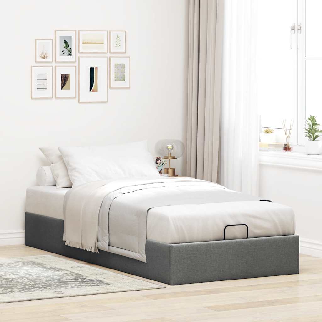 Cadre de lit ottoman sans matelas gris foncé 90x190 cm tissu