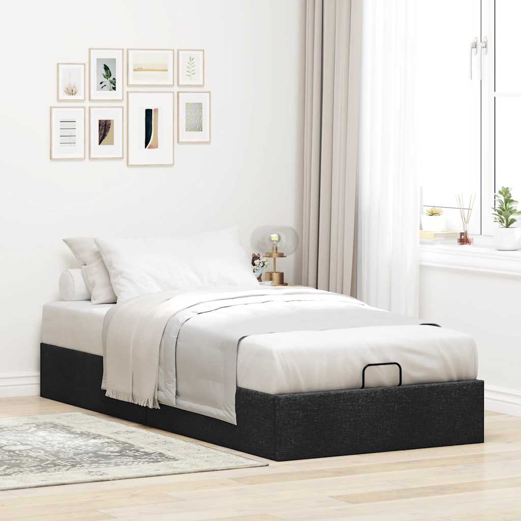 Cadre de lit ottoman sans matelas noir 90x190 cm tissu