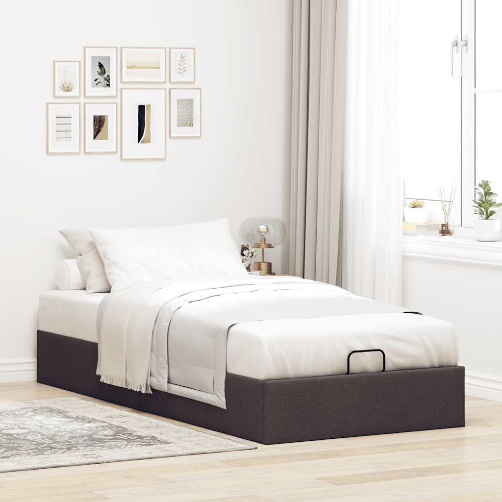 Cadre de lit ottoman sans matelas marron foncé 90x190 cm tissu