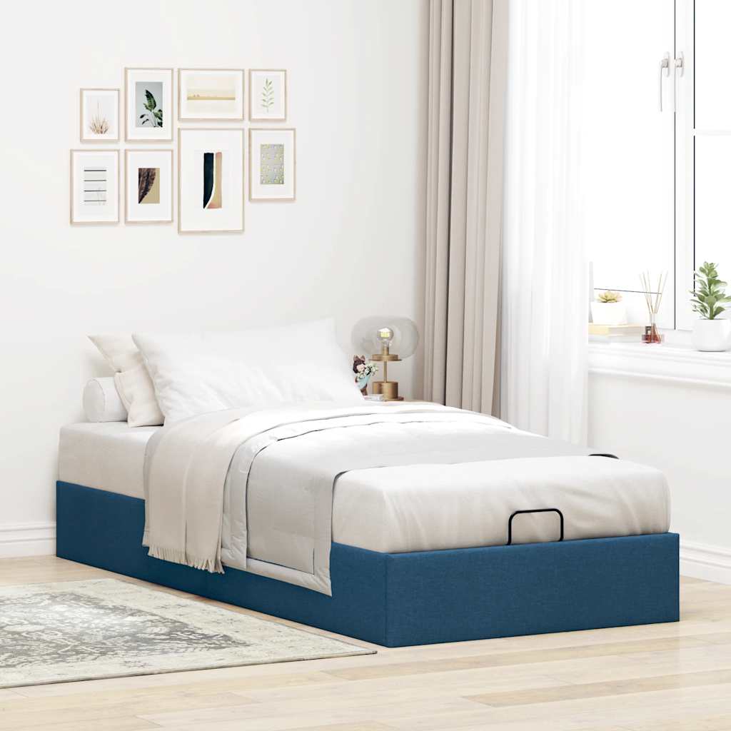 Cadre de lit ottoman sans matelas bleu 90x190 cm tissu