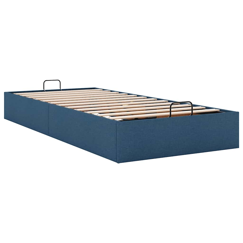 Cadre de lit ottoman sans matelas bleu 90x190 cm tissu