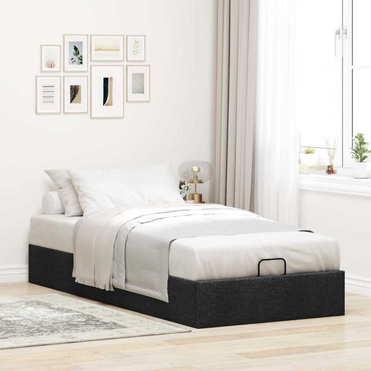 Cadre de lit ottoman sans matelas noir 90x200 cm tissu