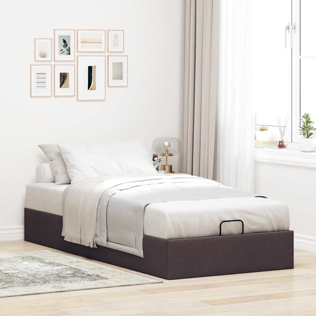 Cadre de lit ottoman sans matelas marron foncé 90x200 cm tissu