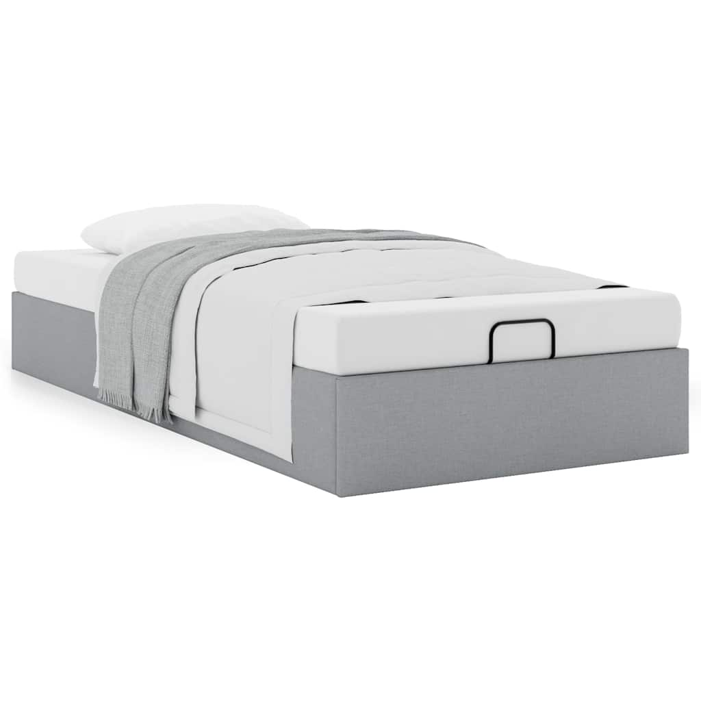 Cadre de lit ottoman sans matelas gris clair 100x200 cm tissu