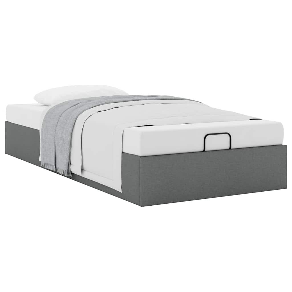 Cadre de lit ottoman sans matelas gris foncé 100x200 cm tissu