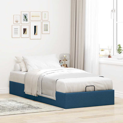 Cadre de lit ottoman sans matelas bleu 100x200 cm tissu