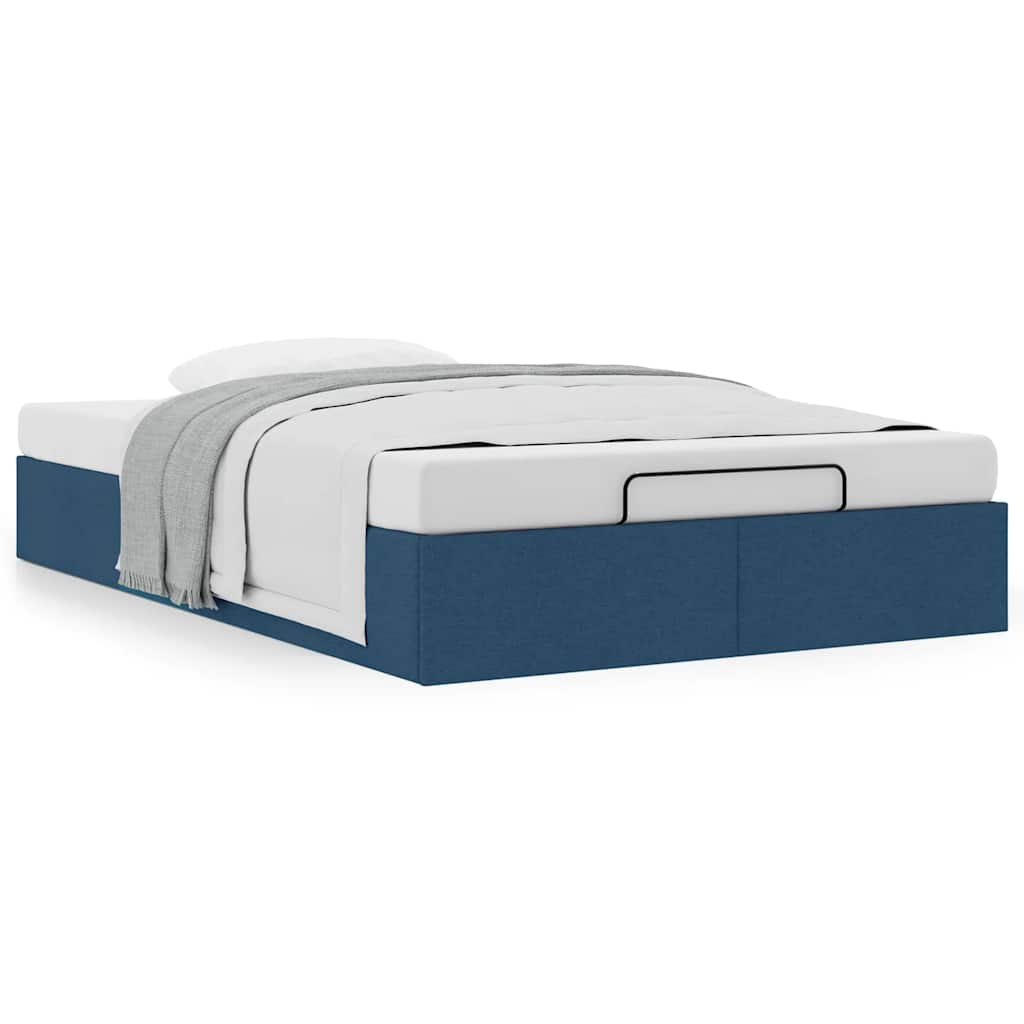 Cadre de lit ottoman sans matelas bleu 120x190 cm tissu