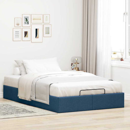 Cadre de lit ottoman sans matelas bleu 120x190 cm tissu