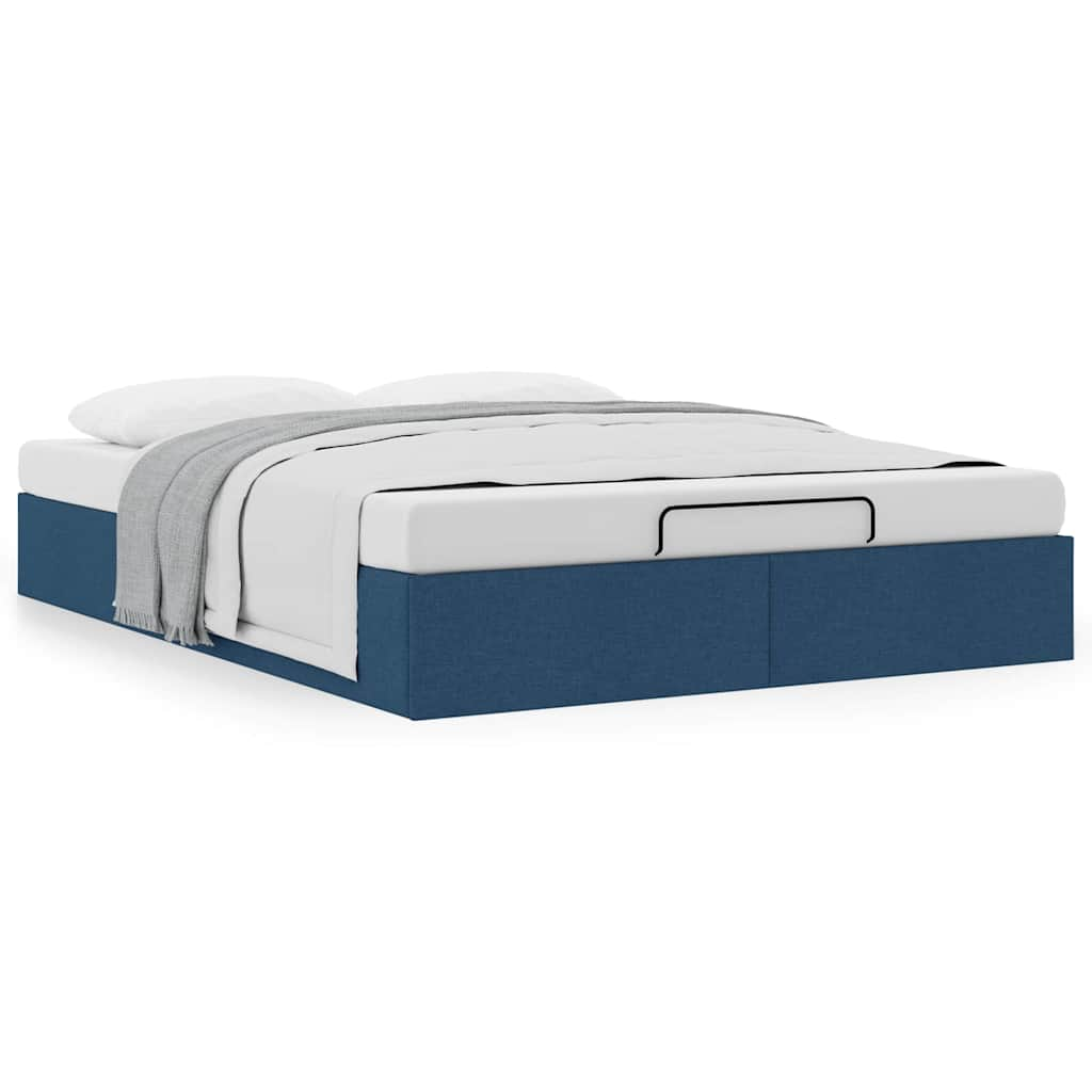 Cadre de lit ottoman sans matelas bleu 140x190 cm tissu