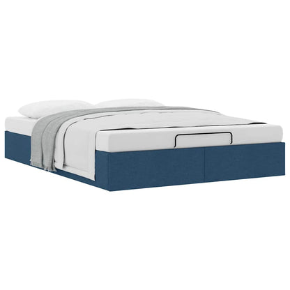 Cadre de lit ottoman sans matelas bleu 140x190 cm tissu