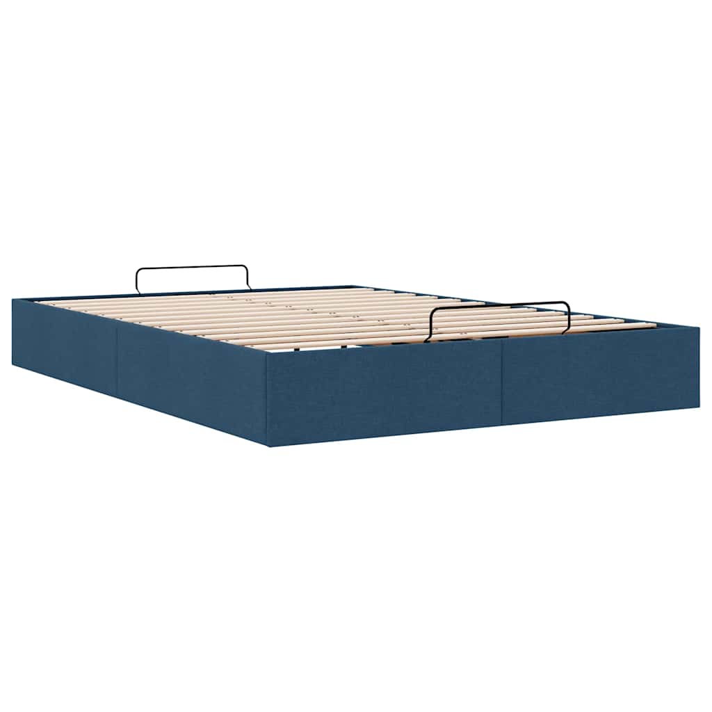 Cadre de lit ottoman sans matelas bleu 140x190 cm tissu